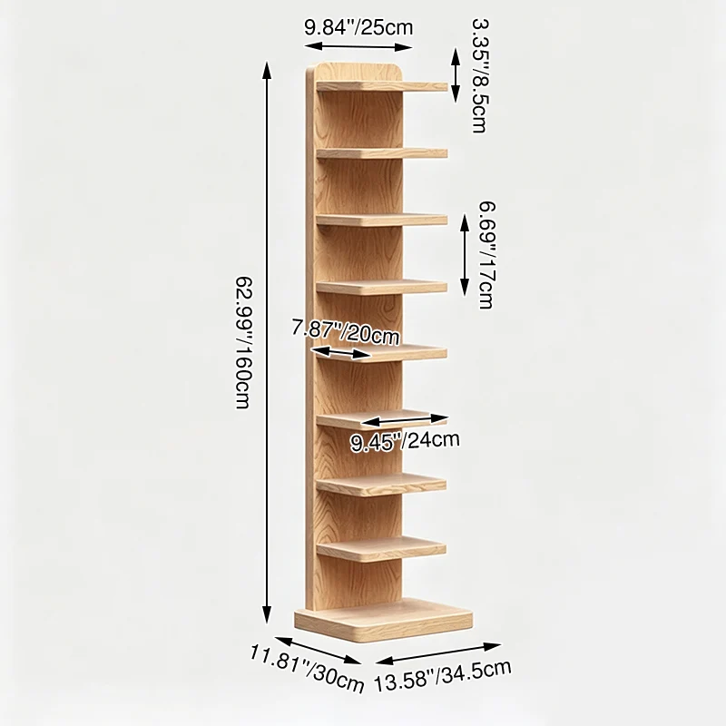 Traditional Japanese Rubber Wood Corner Bookshelves 5/9-Tier Standing Shelves For Study