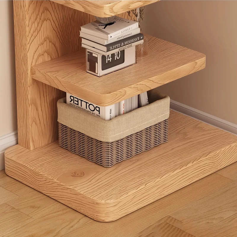 Traditional Japanese Rubber Wood Corner Bookshelves 5/9-Tier Standing Shelves For Study