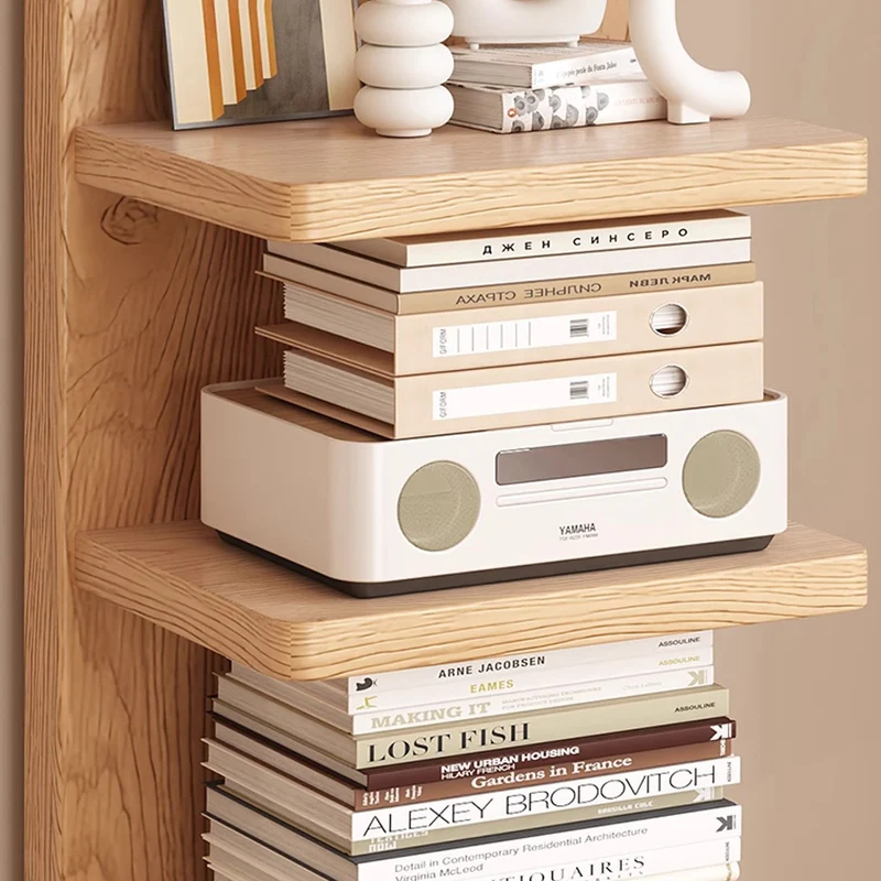 Traditional Japanese Rubber Wood Corner Bookshelves 5/9-Tier Standing Shelves For Study