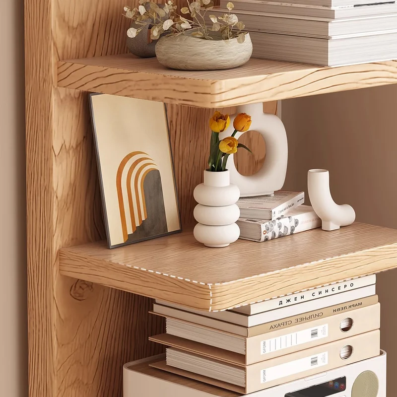 Traditional Japanese Rubber Wood Corner Bookshelves 5/9-Tier Standing Shelves For Study