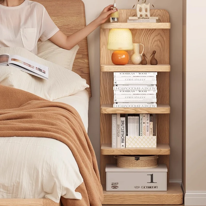 Traditional Japanese Rubber Wood Corner Bookshelves 5/9-Tier Standing Shelves For Study