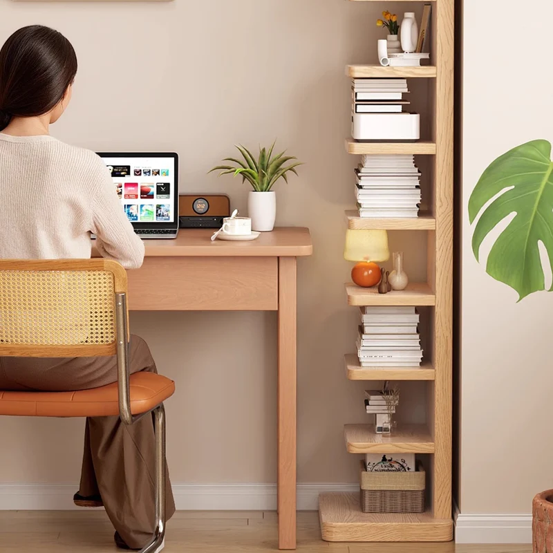 Traditional Japanese Rubber Wood Corner Bookshelves 5/9-Tier Standing Shelves For Study
