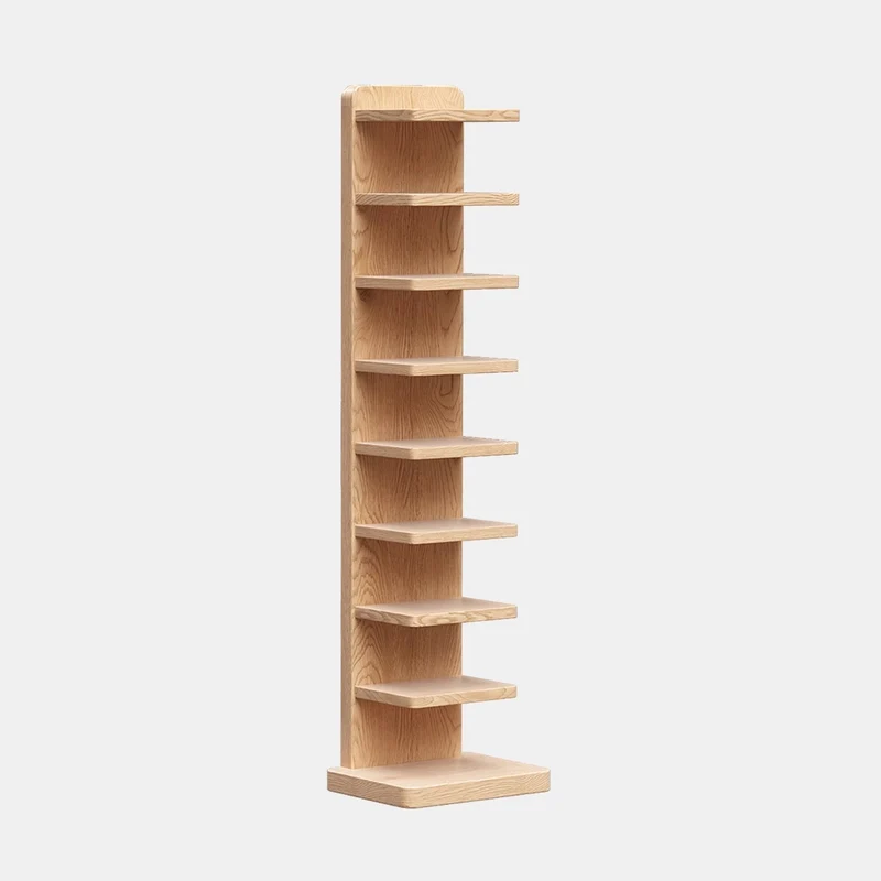 Traditional Japanese Rubber Wood Corner Bookshelves 5/9-Tier Standing Shelves For Study