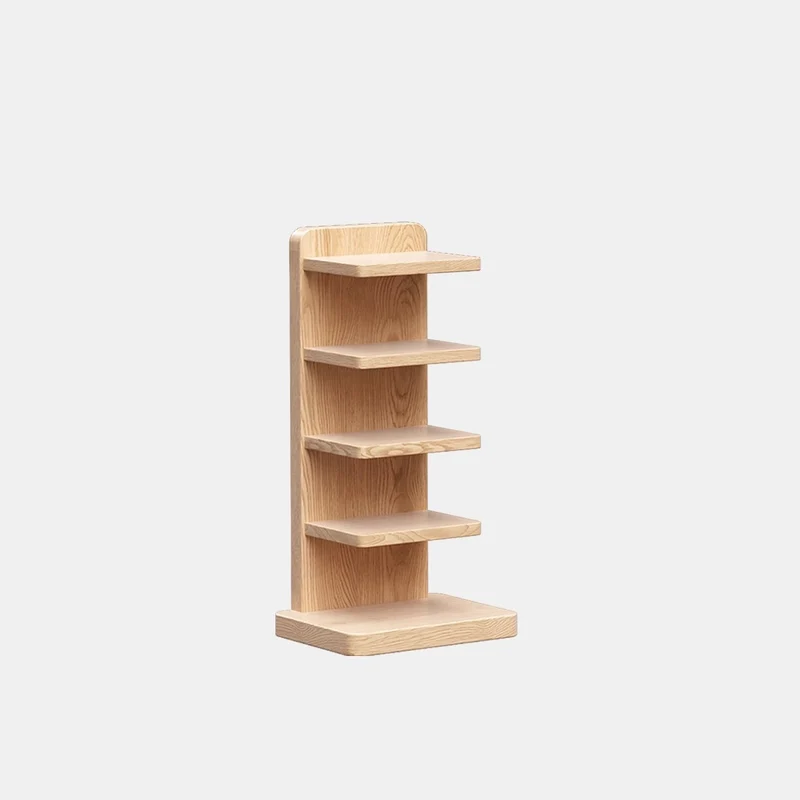 Traditional Japanese Rubber Wood Corner Bookshelves 5/9-Tier Standing Shelves For Study