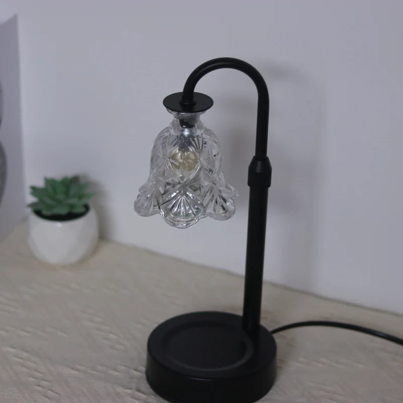Modern Minimalist Flower Iron Glass Wood 1-Light Aromatherapy Melting Wax Table Lamp For Bedroom