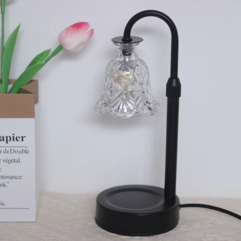 Modern Minimalist Flower Iron Glass Wood 1-Light Aromatherapy Melting Wax Table Lamp For Bedroom