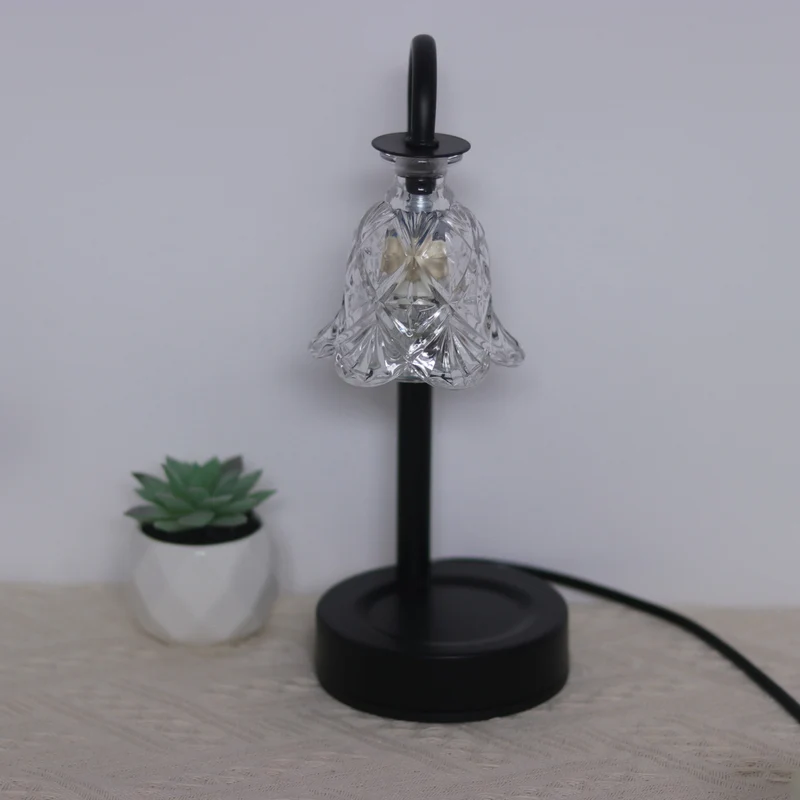 Modern Minimalist Flower Iron Glass Wood 1-Light Aromatherapy Melting Wax Table Lamp For Bedroom