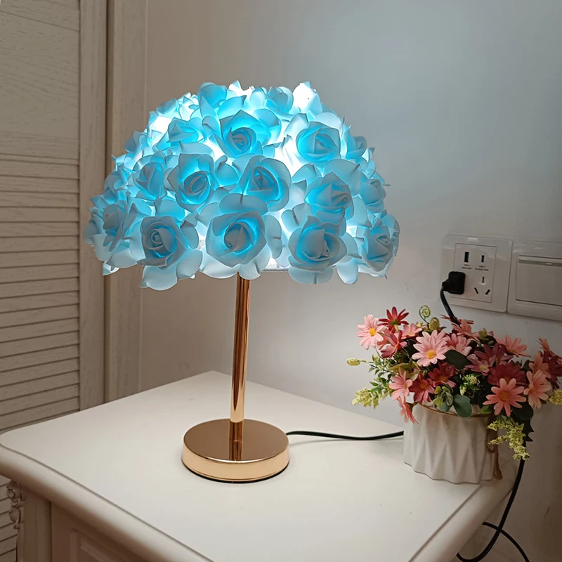 Modern Art Deco Metal & PVC Rose-Shaped 1-Light Table Lamp For Bedroom & Living Room