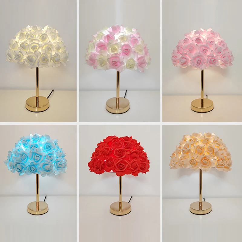 Modern Art Deco Metal & PVC Rose-Shaped 1-Light Table Lamp For Bedroom & Living Room