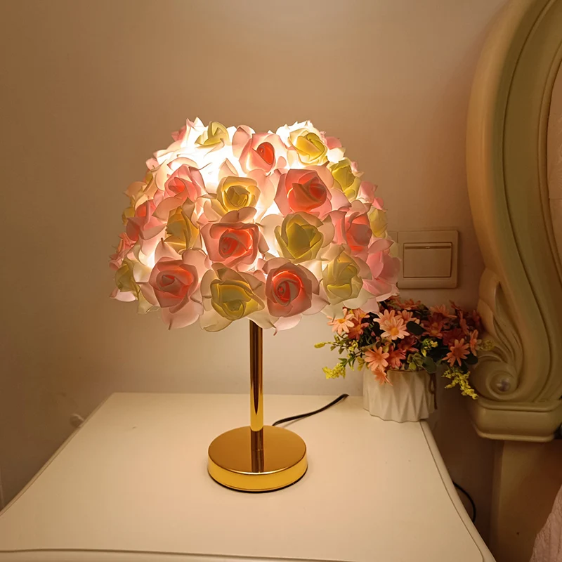 Modern Art Deco Metal & PVC Rose-Shaped 1-Light Table Lamp For Bedroom & Living Room