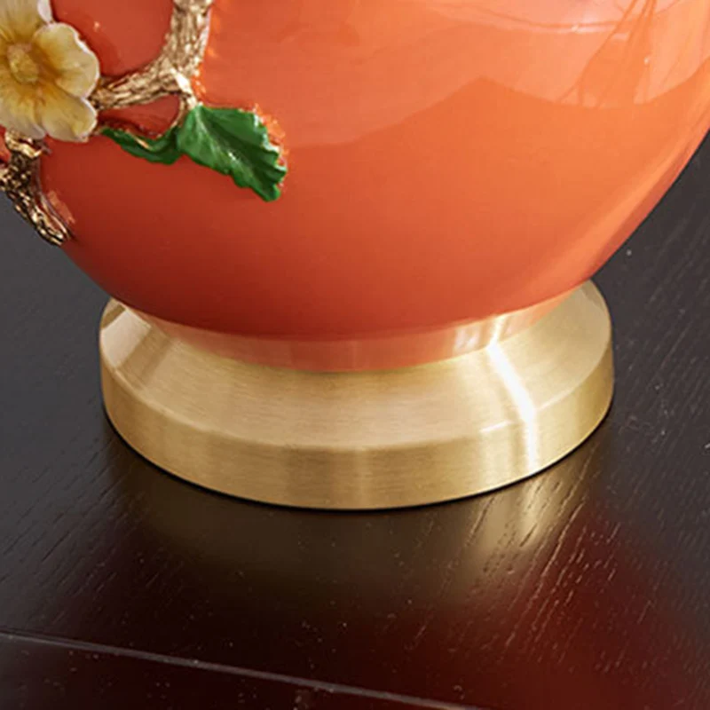 Traditional Chinese Pleated Fabric Shade Enameled Ceramic Vase Base 1-Light Table Lamp For Bedroom