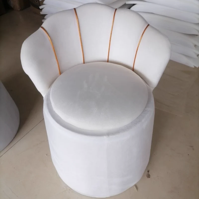 Contemporary Nordic Velvet & Wood Petal-Shaped Round Vanity Stool With 1-Storage For Bedroom & Living Room