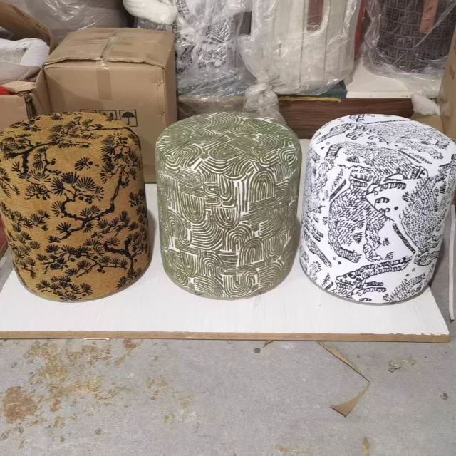 Contemporary Creative Fabric & Wood Cylindrical Low Stool For Bedroom & Living Room