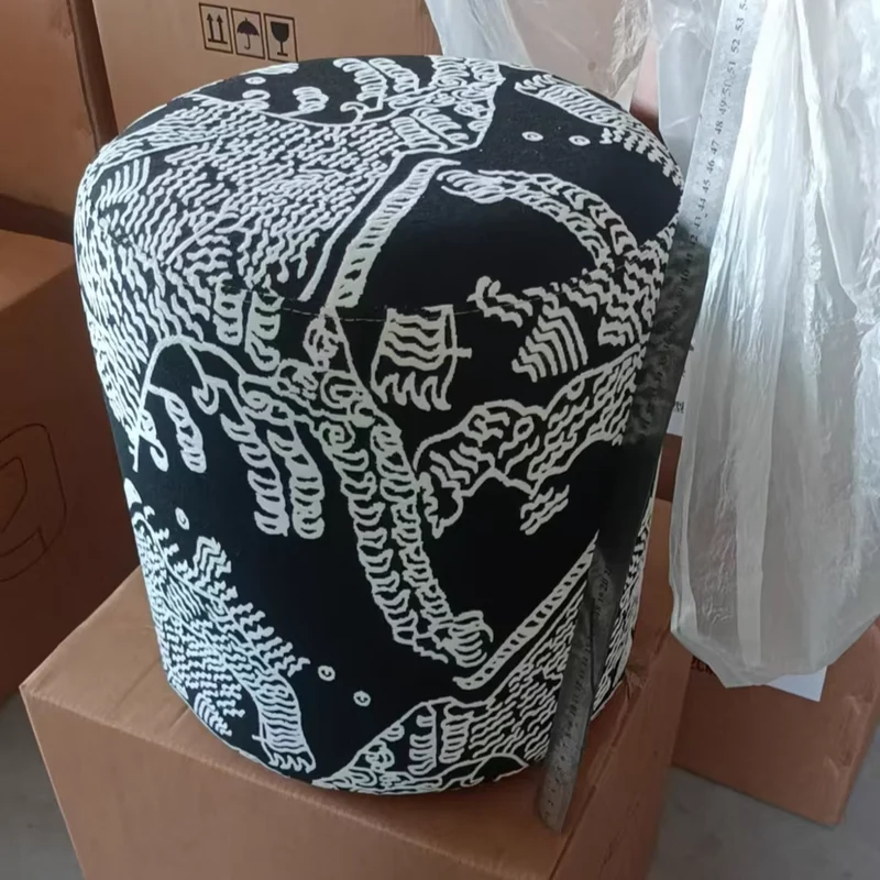 Contemporary Creative Fabric & Wood Cylindrical Low Stool For Bedroom & Living Room