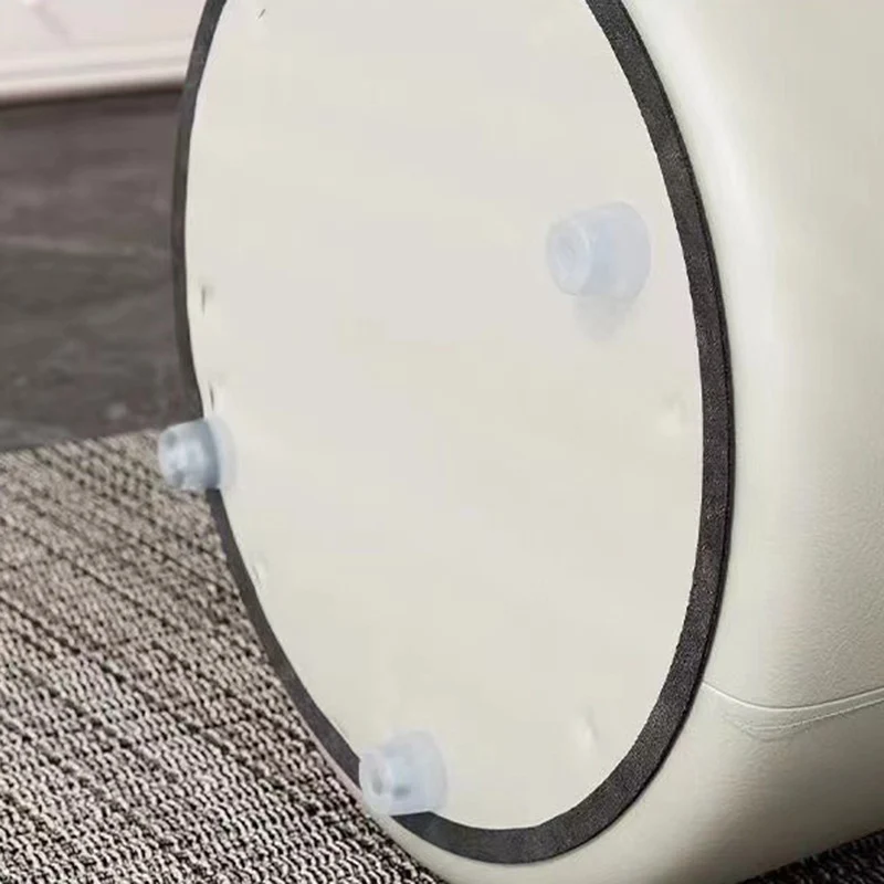 Modern Minimalist Faux Leather & Wood Cylindrical Vanity Stool For Bedroom & Living Room