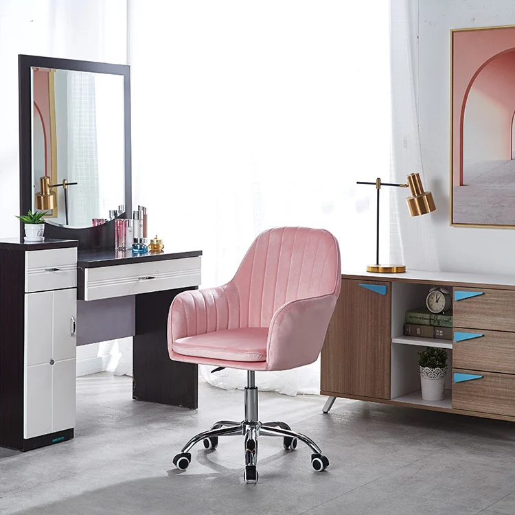 Modern Minimalist Velvet & Metal Square Desk Chair With Swivel & Height Adjustment For Home Office
