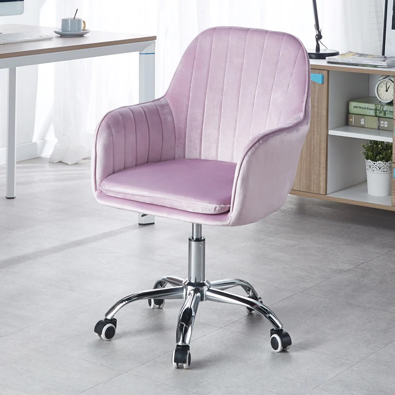 Modern Minimalist Velvet & Metal Square Desk Chair With Swivel & Height Adjustment For Home Office