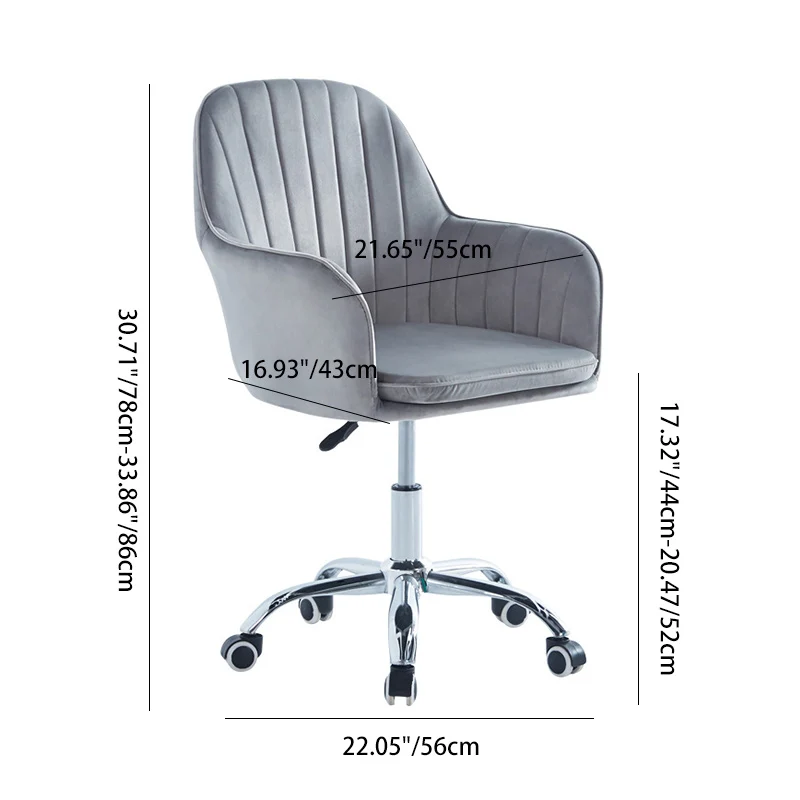 Modern Minimalist Velvet & Metal Square Desk Chair With Swivel & Height Adjustment For Home Office