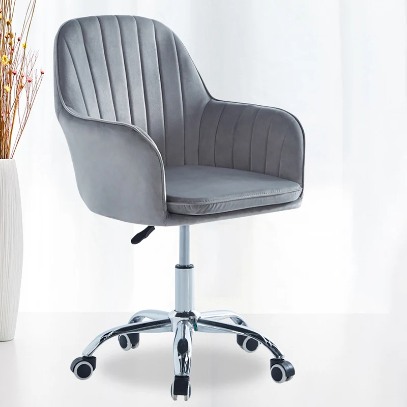 Modern Minimalist Velvet & Metal Square Desk Chair With Swivel & Height Adjustment For Home Office