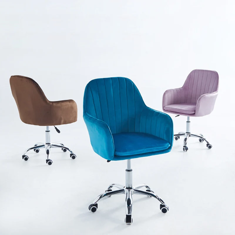 Modern Minimalist Velvet & Metal Square Desk Chair With Swivel & Height Adjustment For Home Office