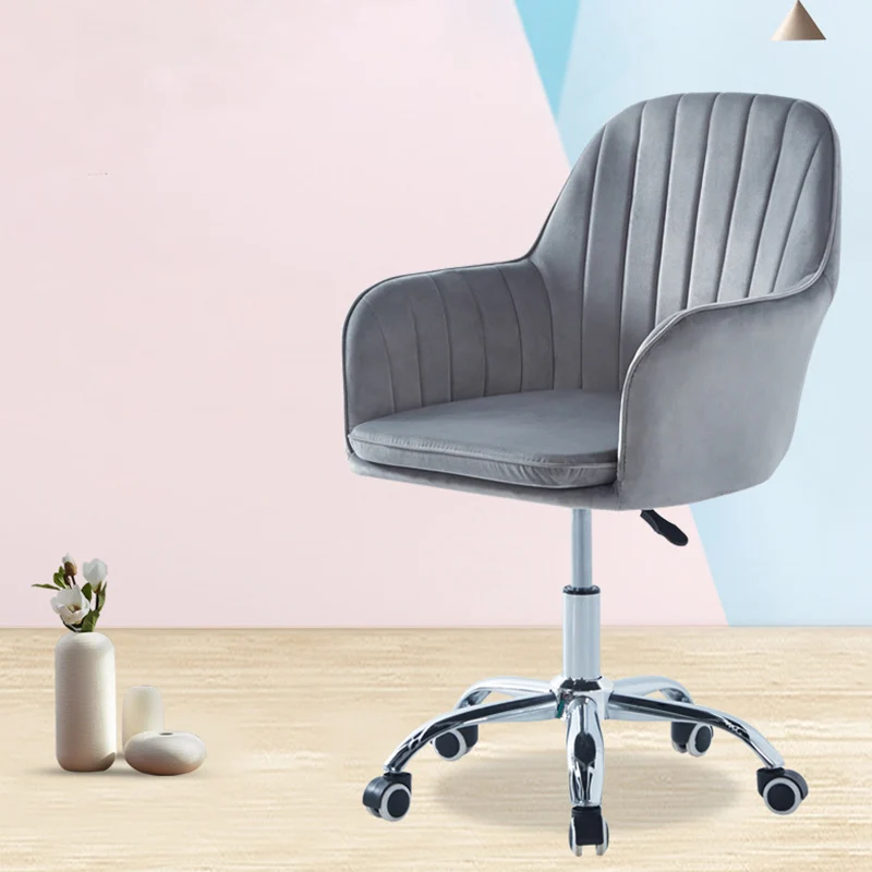Modern Minimalist Velvet & Metal Square Desk Chair With Swivel & Height Adjustment For Home Office
