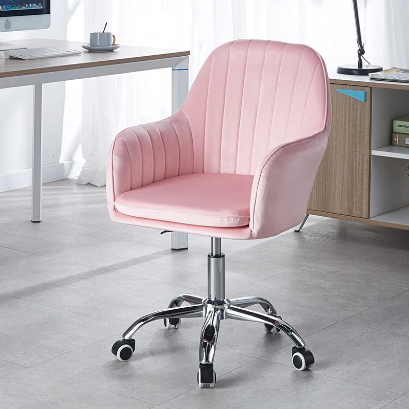 Modern Minimalist Velvet & Metal Square Desk Chair With Swivel & Height Adjustment For Home Office