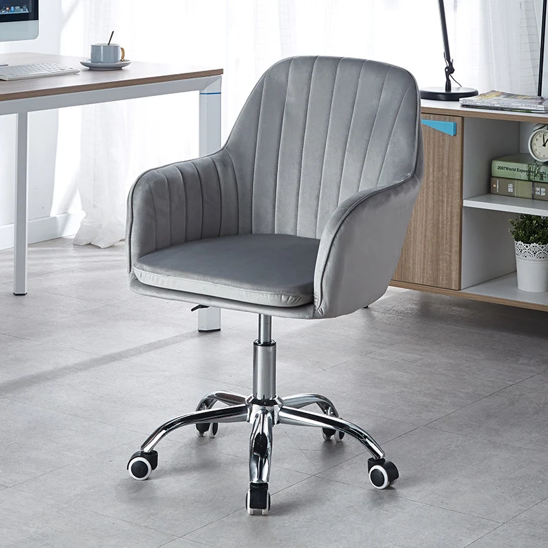 Modern Minimalist Velvet & Metal Square Desk Chair With Swivel & Height Adjustment For Home Office