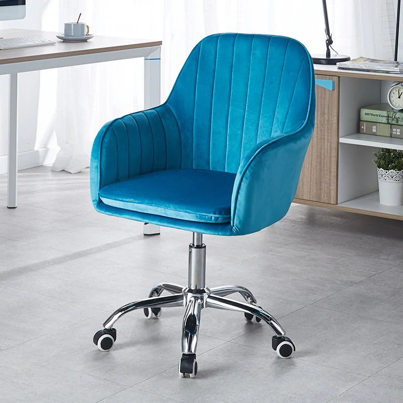 Modern Minimalist Velvet & Metal Square Desk Chair With Swivel & Height Adjustment For Home Office