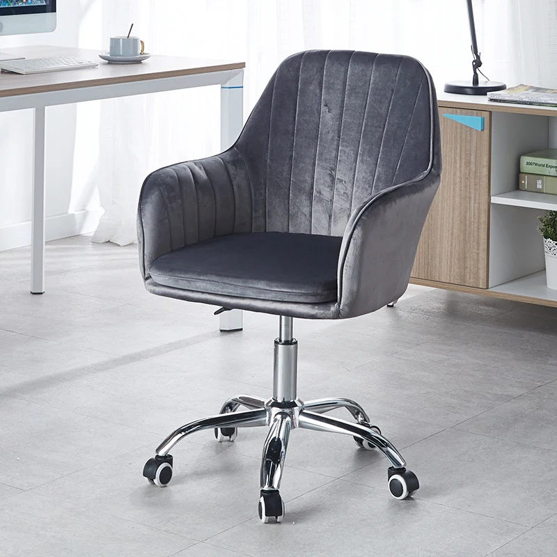 Modern Minimalist Velvet & Metal Square Desk Chair With Swivel & Height Adjustment For Home Office