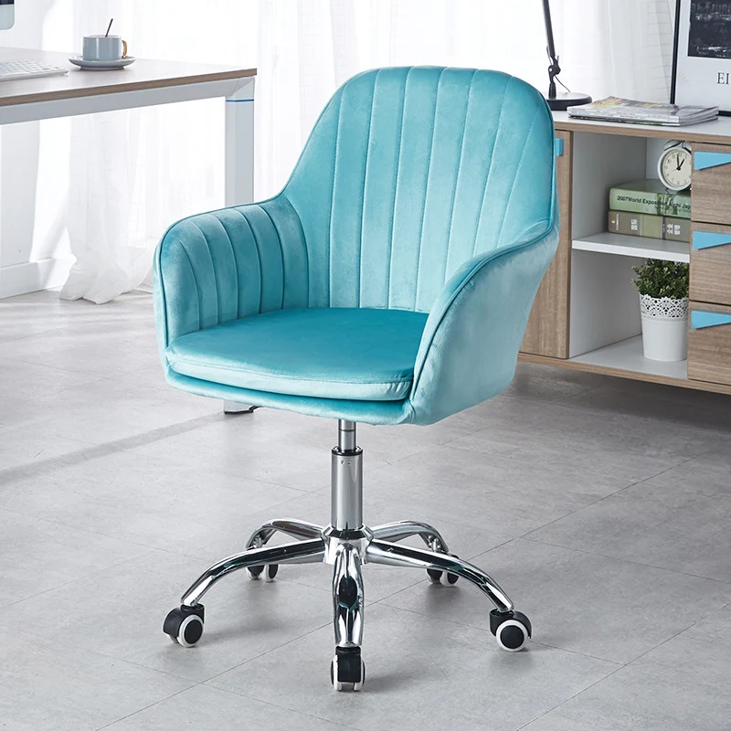 Modern Minimalist Velvet & Metal Square Desk Chair With Swivel & Height Adjustment For Home Office