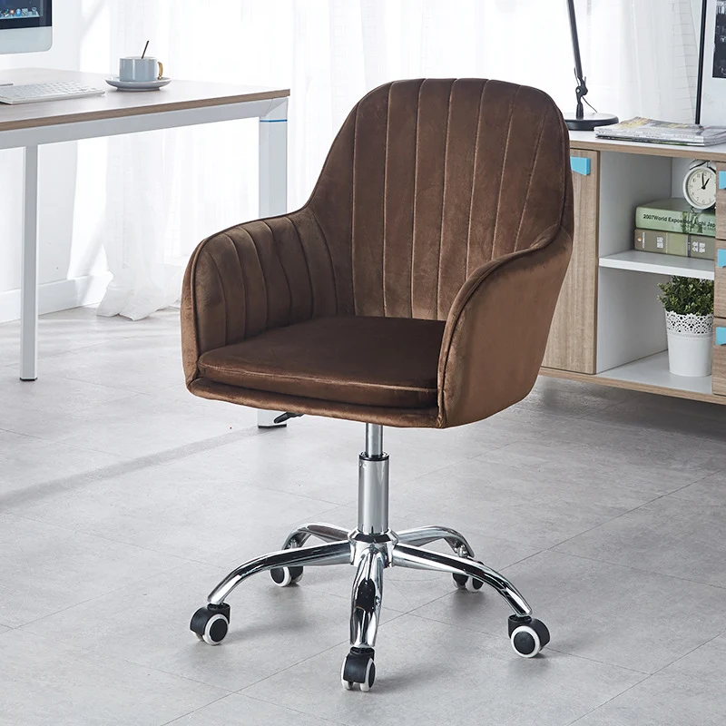 Modern Minimalist Velvet & Metal Square Desk Chair With Swivel & Height Adjustment For Home Office