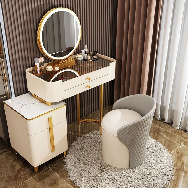 Modern Minimalist PU Leather & Wood Curved Cylinder Vanity Stool With Backrest For Bedroom & Living Room