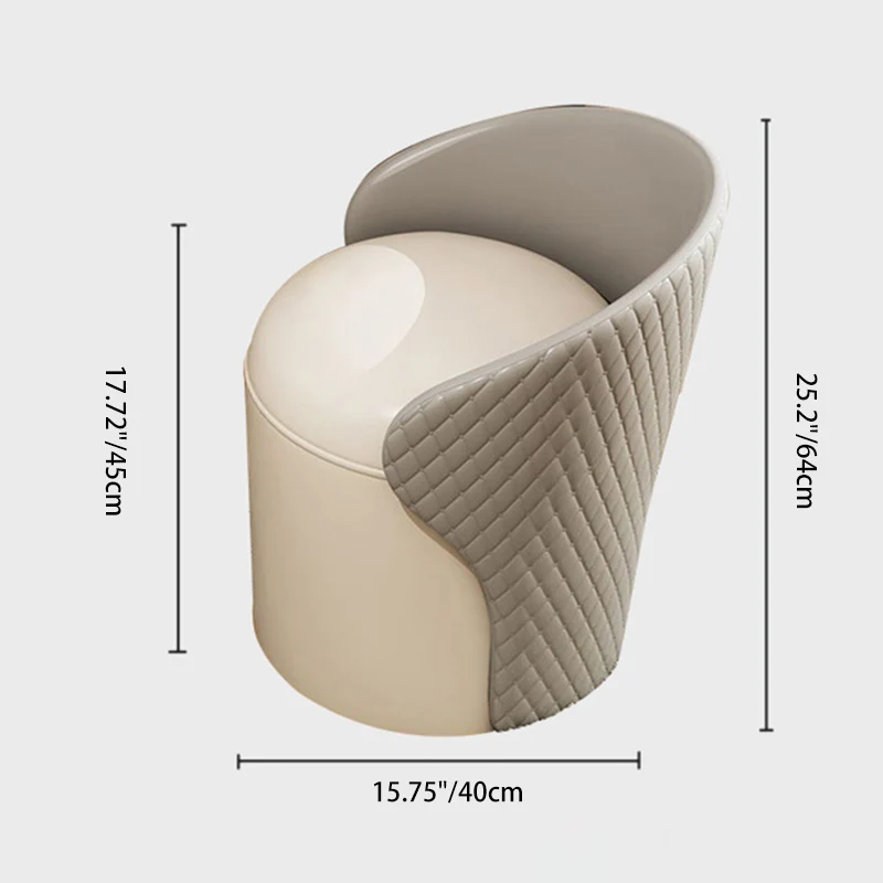 Modern Minimalist PU Leather & Wood Curved Cylinder Vanity Stool With Backrest For Bedroom & Living Room