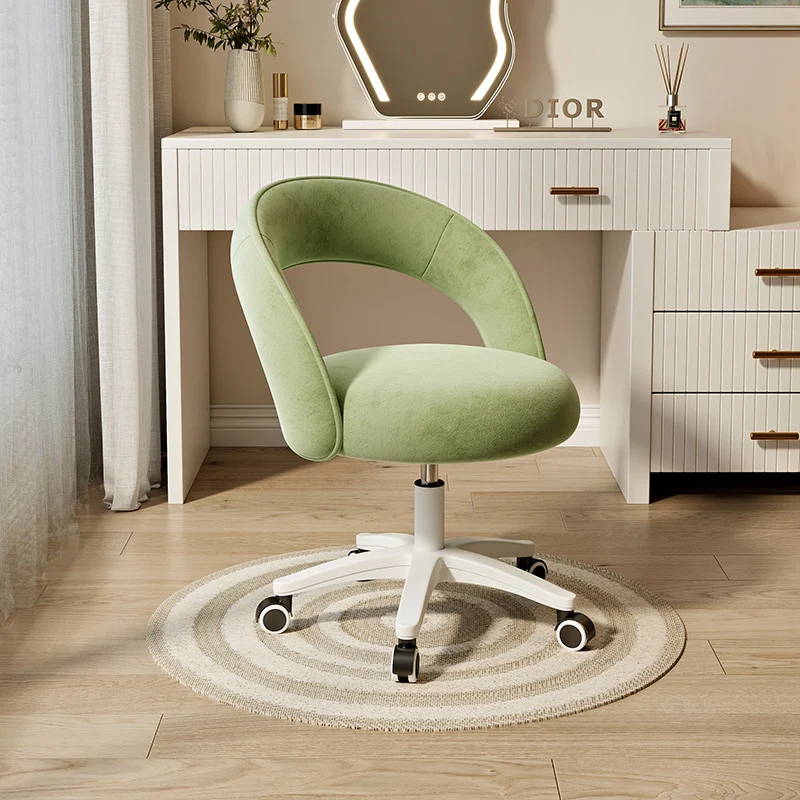 Contemporary Nordic Velvet & Nylon Curved Round Vanity Stool With Swivel & Adjustable Height For Bedroom & Living Room