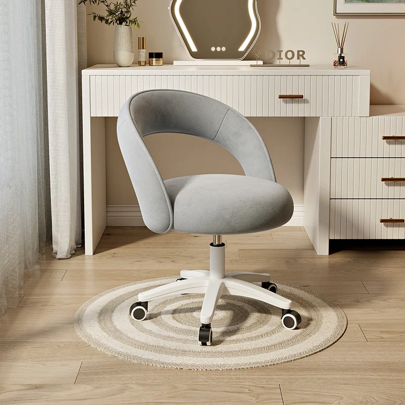 Contemporary Nordic Velvet & Nylon Curved Round Vanity Stool With Swivel & Adjustable Height For Bedroom & Living Room