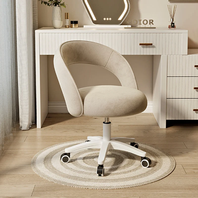 Contemporary Nordic Velvet & Nylon Curved Round Vanity Stool With Swivel & Adjustable Height For Bedroom & Living Room