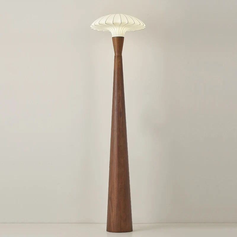 Traditional French Rubberwood Faux Silk Dome Shade 1-Light Standing Floor Lamp For Bedroom & Living Room
