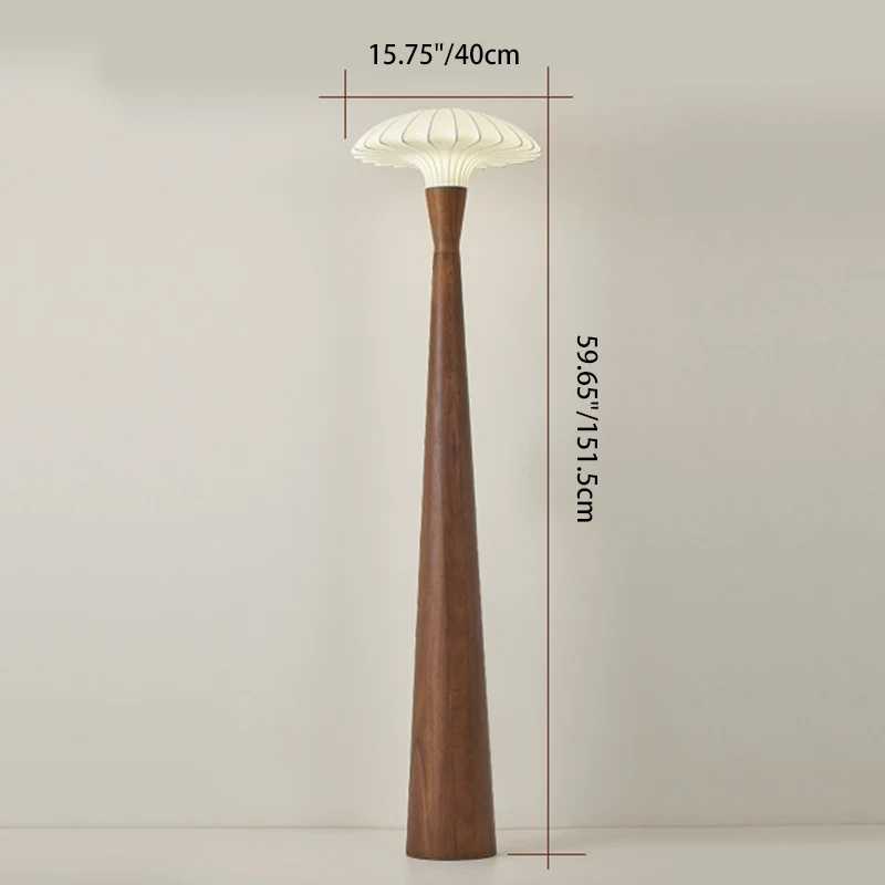 Traditional French Rubberwood Faux Silk Dome Shade 1-Light Standing Floor Lamp For Bedroom & Living Room