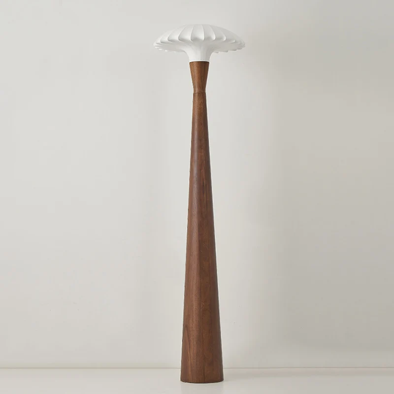 Traditional French Rubberwood Faux Silk Dome Shade 1-Light Standing Floor Lamp For Bedroom & Living Room