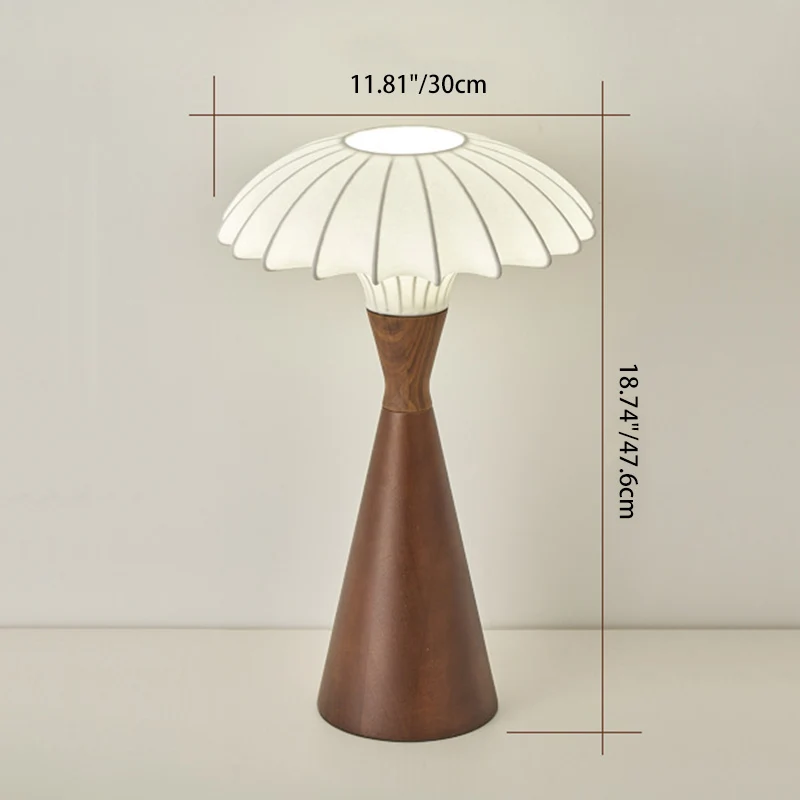Traditional French Rubberwood Faux Silk Cone-Shaped 1-Light Table Lamp For Bedroom & Living Room
