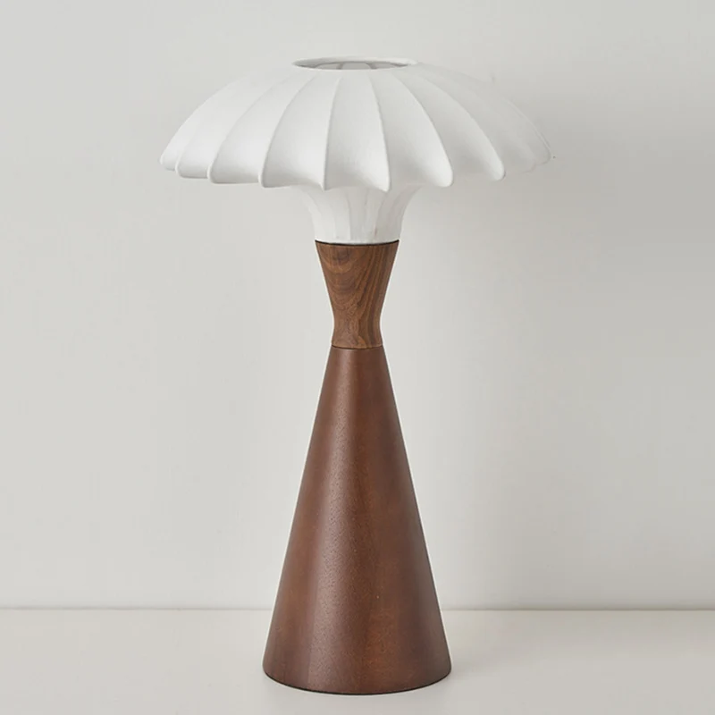 Traditional French Rubberwood Faux Silk Cone-Shaped 1-Light Table Lamp For Bedroom & Living Room