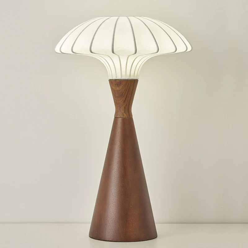 Traditional French Rubberwood Faux Silk Cone-Shaped 1-Light Table Lamp For Bedroom & Living Room