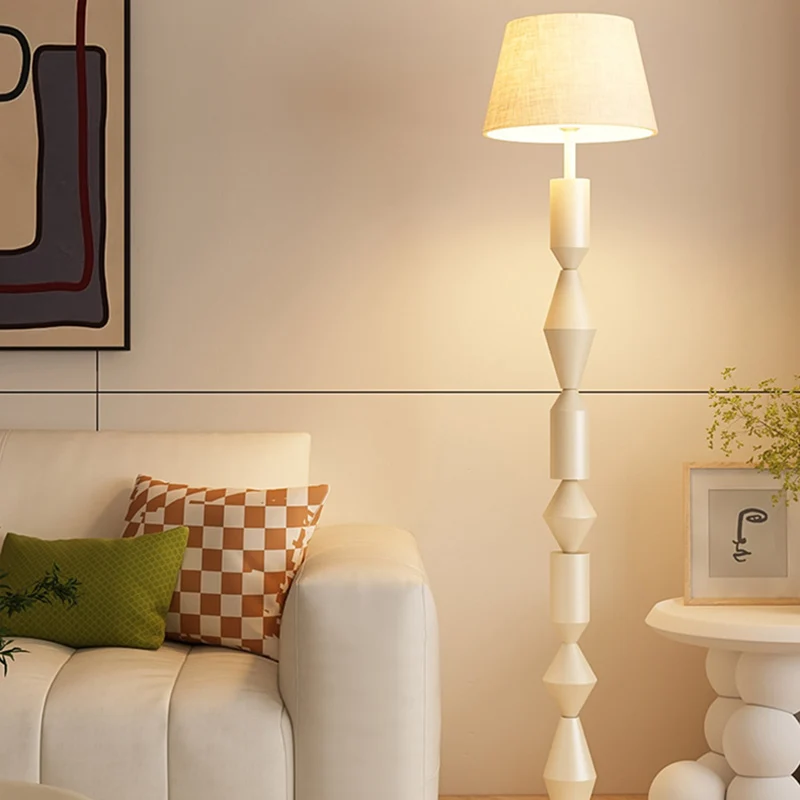 Traditional French Iron & Fabric Geometric Round 1-Light Standing Floor Lamp For Bedroom & Living Room