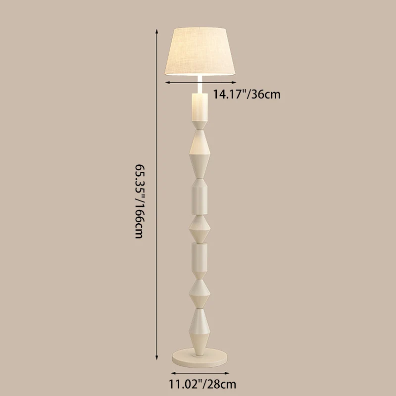 Traditional French Iron & Fabric Geometric Round 1-Light Standing Floor Lamp For Bedroom & Living Room