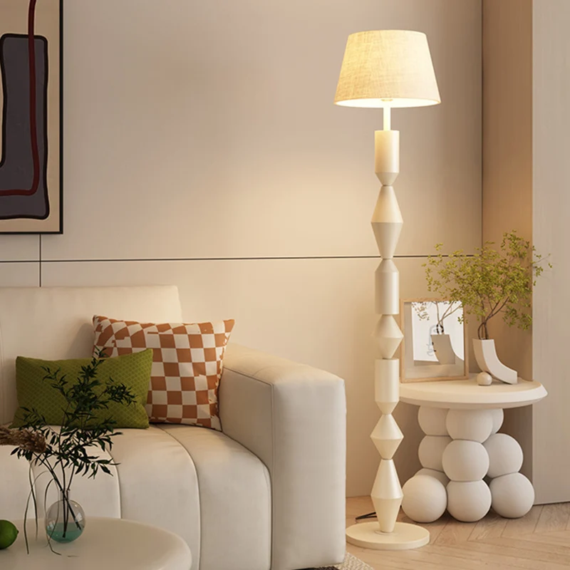 Traditional French Iron & Fabric Geometric Round 1-Light Standing Floor Lamp For Bedroom & Living Room