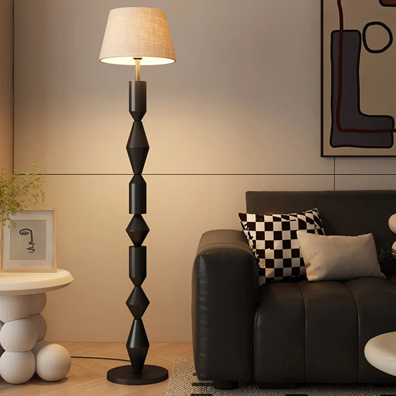 Traditional French Iron & Fabric Geometric Round 1-Light Standing Floor Lamp For Bedroom & Living Room