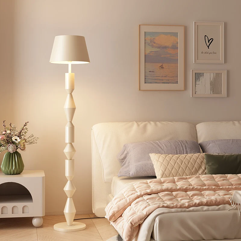 Traditional French Iron & Fabric Geometric Round 1-Light Standing Floor Lamp For Bedroom & Living Room