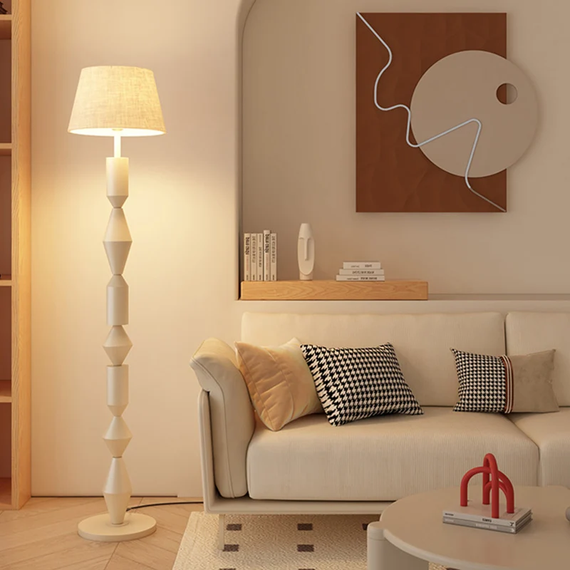 Traditional French Iron & Fabric Geometric Round 1-Light Standing Floor Lamp For Bedroom & Living Room