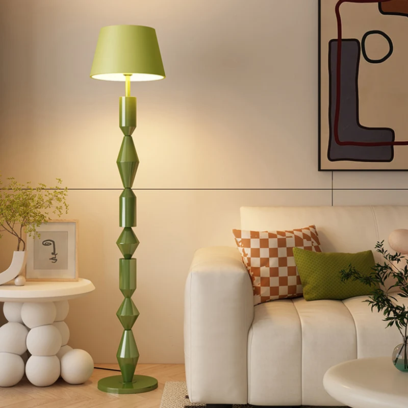 Traditional French Iron & Fabric Geometric Round 1-Light Standing Floor Lamp For Bedroom & Living Room