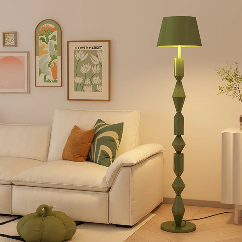 Traditional French Iron & Fabric Geometric Round 1-Light Standing Floor Lamp For Bedroom & Living Room